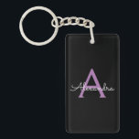 Purple Black Script Girly Monogram Name Keychain<br><div class="desc">Black and Purple Simple Script Monogram Name Keychain. This makes the perfect sweet 16 birthday,  wedding,  bridal shower,  anniversary,  baby shower or bachelorette party gift for someone that loves glam luxury and chic styles.</div>