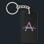 Purple Black Script Girly Monogram Name Keychain<br><div class="desc">Black and Purple Simple Script Monogram Name Keychain. This makes the perfect sweet 16 birthday,  wedding,  bridal shower,  anniversary,  baby shower or bachelorette party gift for someone that loves glam luxury and chic styles.</div>