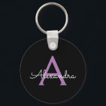 Purple Black Script Girly Monogram Name Keychain<br><div class="desc">Black and Purple Simple Script Monogram Name Keychains (Key Chain). This makes the perfect sweet 16 birthday,  wedding,  bridal shower,  anniversary,  baby shower or bachelorette party gift for someone that loves glam luxury and chic styles.</div>