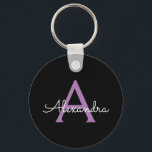 Purple Black Script Girly Monogram Name Keychain<br><div class="desc">Black and Purple Simple Script Monogram Name Keychains (Key Chain). This makes the perfect sweet 16 birthday,  wedding,  bridal shower,  anniversary,  baby shower or bachelorette party gift for someone that loves glam luxury and chic styles.</div>