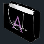 Purple Black Script Girly Monogram Name Large Gift Bag<br><div class="desc">Black and Purple Simple Script Monogram Name Gift Bag. This makes the perfect sweet 16 birthday,  wedding,  bridal shower,  anniversary,  baby shower or bachelorette party gift bag for someone that loves glam luxury and chic styles.</div>