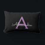 Purple Black Script Girly Monogram Name Lumbar Pillow<br><div class="desc">Purple and Black Monogram Add Your Own Name Lumbar Pillow. This makes the perfect sweet 16 birthday,  wedding,  bridal shower,  anniversary,  baby shower or bachelorette party gift for someone that loves glam luxury and chic styles.</div>