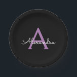 Purple Black Script Girly Monogram Name Paper Plate<br><div class="desc">Purple and Black Monogram Add Your Own Name Script Party Plates. This makes the perfect sweet 16 birthday,  wedding,  bridal shower,  anniversary,  baby shower or bachelorette party gift for someone that loves glam luxury and chic styles.</div>