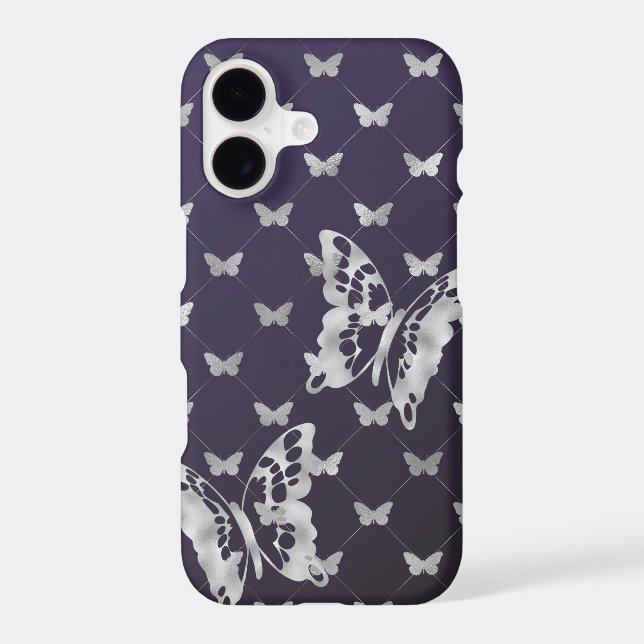 Purple Black Silver Butterflies iPhone 14 Cases (Back)