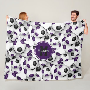 purple black soccer balls team colours monogrammed fleece blanket
