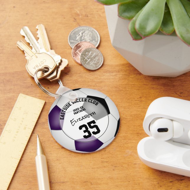 purple black soccer club team colours sports gifts keychain (Desk)