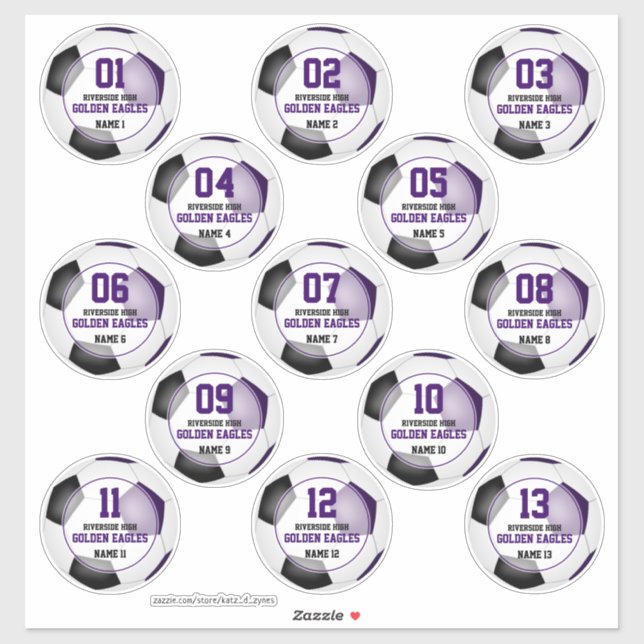 Purple black soccer team colours set of 13 (Sheet)
