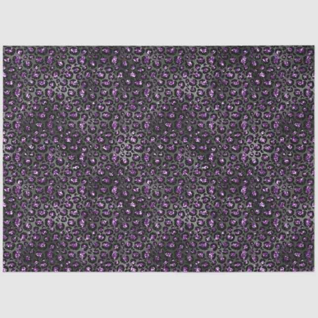 Purple Black Sparkle Leopard Print Tissue Paper (Front)