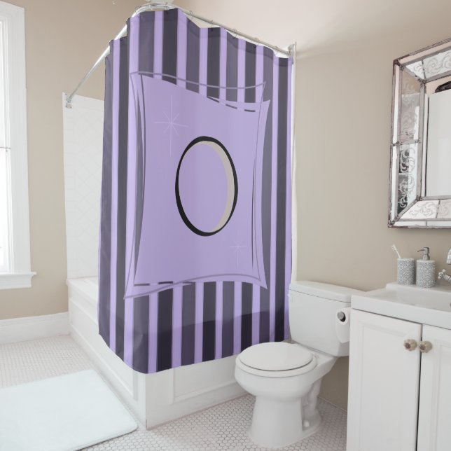 Purple black stripe showercurtain (In Situ)