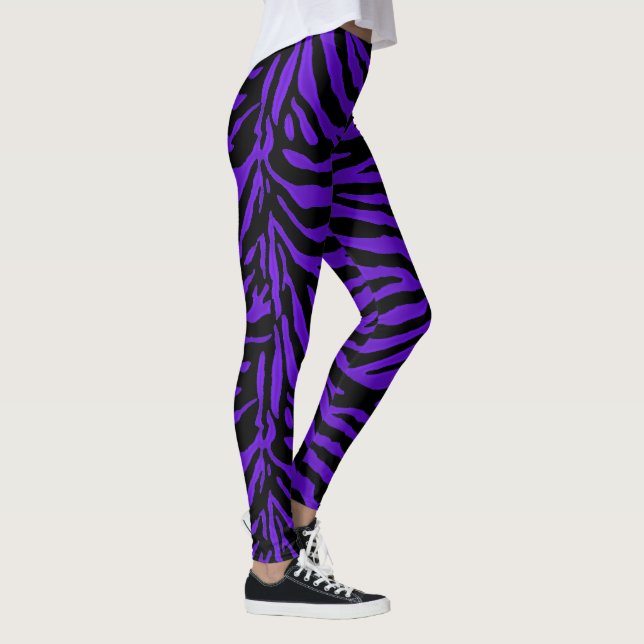 Purple Black Stripe Zebra Animal Print Leggings (Right)
