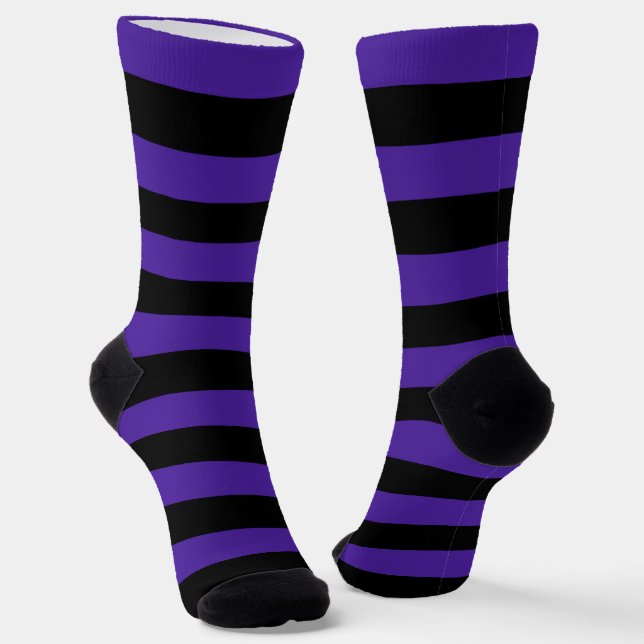 Purple/Black Stripes Crew Socks (Angled)