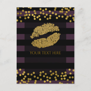 Purple & Black Stripes Gold Faux Foil Dots Postcard