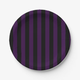 Purple & Black Stripes Halloween Party Paper Plate