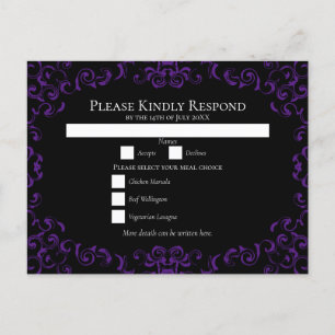 Purple & Black Swirl Gothic Wedding Holiday Postcard