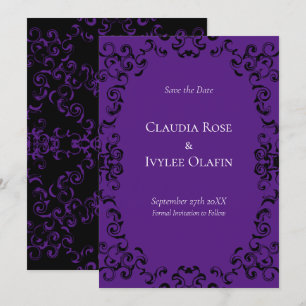 Purple & Black Swirl Gothic Wedding Invitation