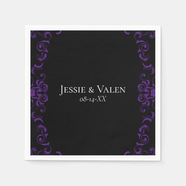 Purple & Black Swirl Gothic Wedding Napkin (Front)