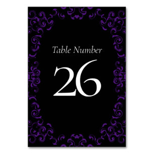 Purple Black Swirl Gothic Wedding Table Number