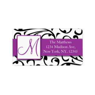 Purple, Black Swirls Damask Avery Address Labels