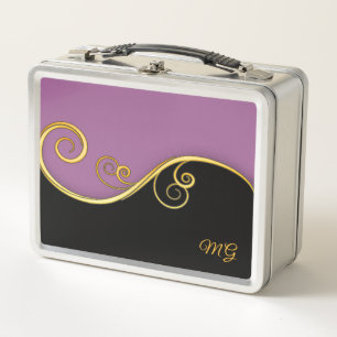 Purple-black Swirls with (or without) Initials  Metal Lunch Box