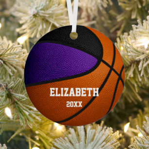 purple black team colours girls boys basketball metal ornament