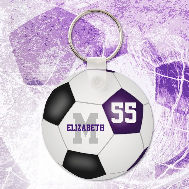 purple black team colours girls boys sports soccer keychain (Creator Uploaded)