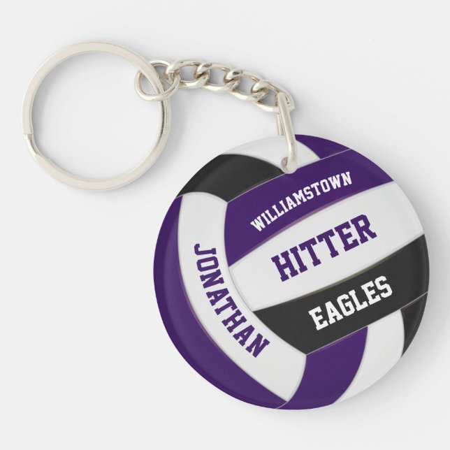 purple black team colours personalized volleyball keychain (Front)