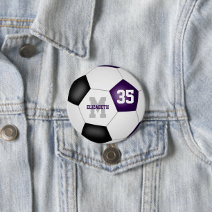 purple black team colours soccer personalized 3 inch round button