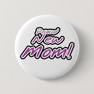 Purple/Black Text Proud New Mom 2 Inch Round Button