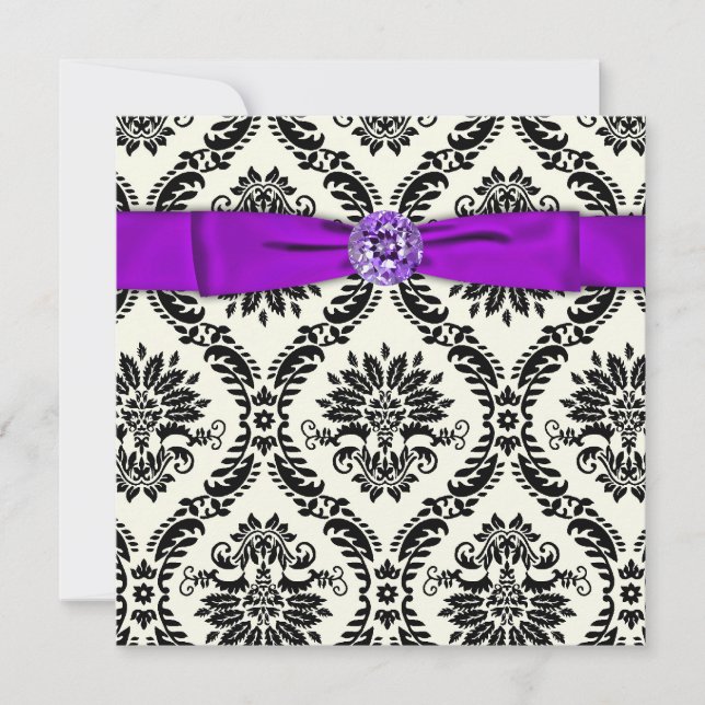 Purple Black Tie Party Black Damask Party Invitation (Front)