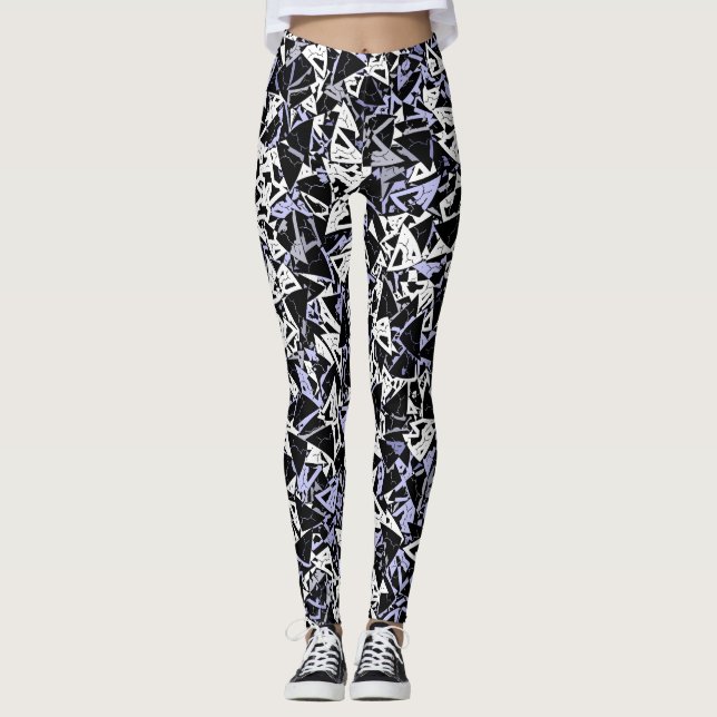 Purple Black Triangle Pattern Leggings (Front)