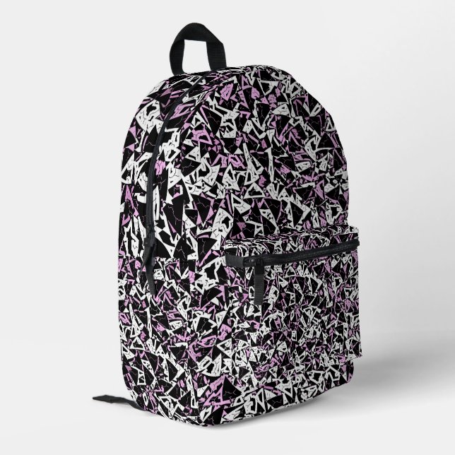 Purple Black Triangle Pattern Printed Backpack (Back Corner Left)