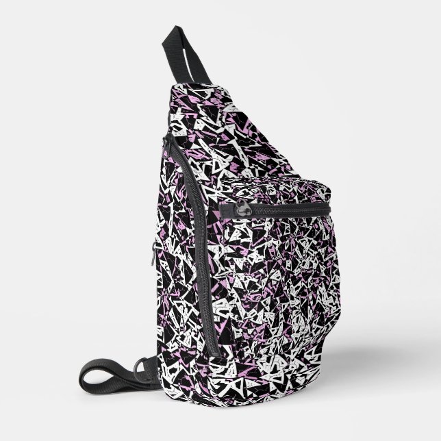 Purple Black Triangle Pattern Sling Bag (Left Corner)