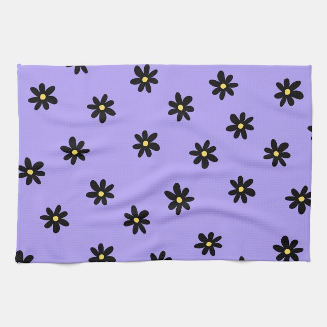 Purple Black Tropical Floral Botanical Spring  Kitchen Towel (Horizontal)