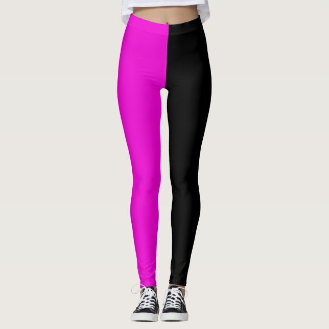 Purple Black Two Tone Half Colour Split Leggings (Front)