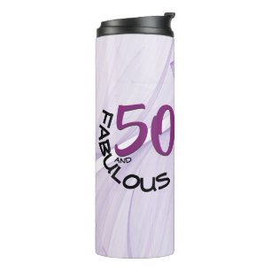 Purple & Black Typography 50 and Fabulous Birthday Thermal Tumbler