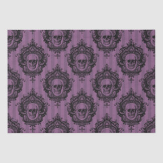 Purple & Black Victorian Skulls Pattern Halloween Tissue Paper