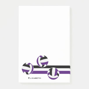 purple black volleyballs stripes player name post-it notes