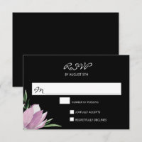Purple Black Watercolor Floral RSVP Cards