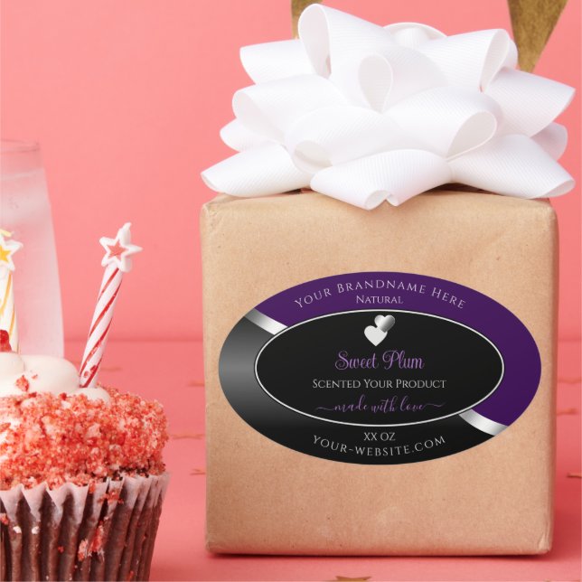 Purple Black Wavy Silver and Hearts Product Labels (Party)