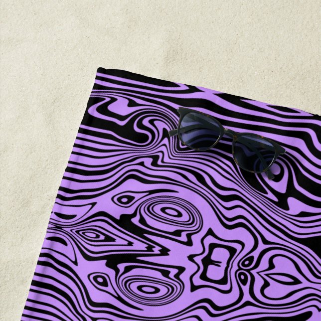 Purple Black Wavy Stripe Beach Towel (In Situ)