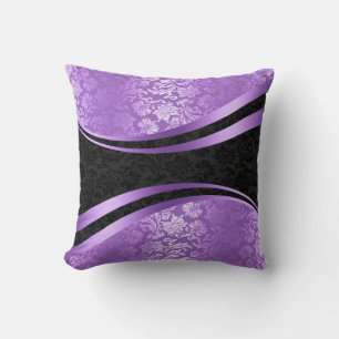 Purple & Black Wavy Stripes Geometric Design Throw Pillow