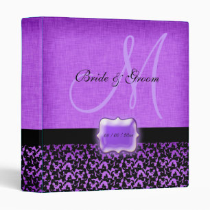 Purple black wedding floral damask binder