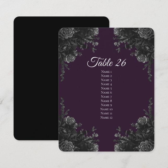 Purple Black Wedding Table Number Escort Cards (Front/Back)