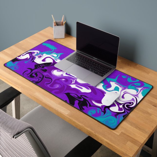 Purple, Black, White and Turquoise Fluid Art Desk Mat (Office 2)