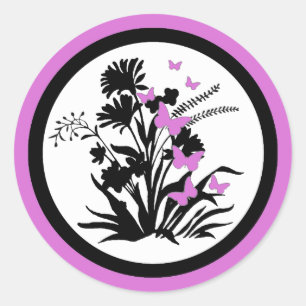Purple black white butterfly flower envelope seals