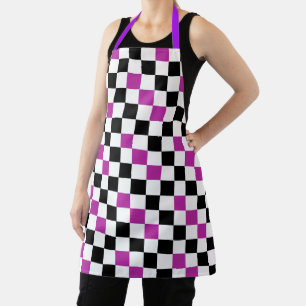 Purple Black White Chequered Pattern Design  Apron