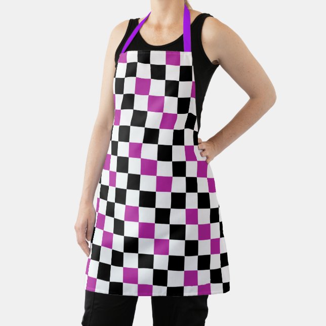 Purple Black White Chequered Pattern Design  Apron (Insitu)