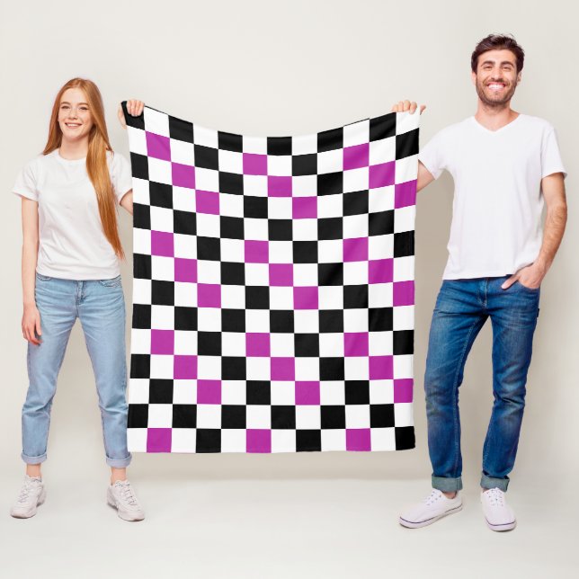 Purple Black White Chequered Pattern Design  Fleece Blanket (In Situ)