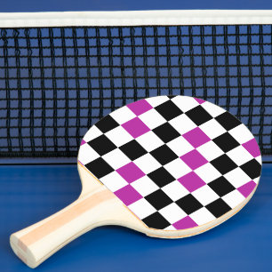 Purple Black White Chequered Pattern Design  Ping Pong Paddle