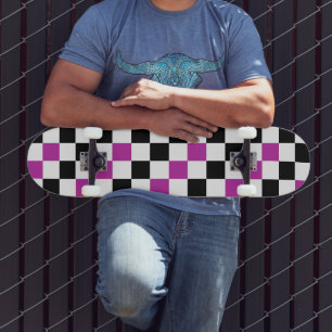 Purple Black White Chequered Pattern Design  Skateboard